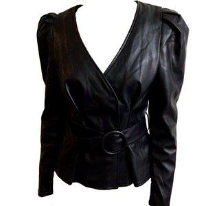 BLASHE | Gigot Sleeve PU Leather Jacket with Belt